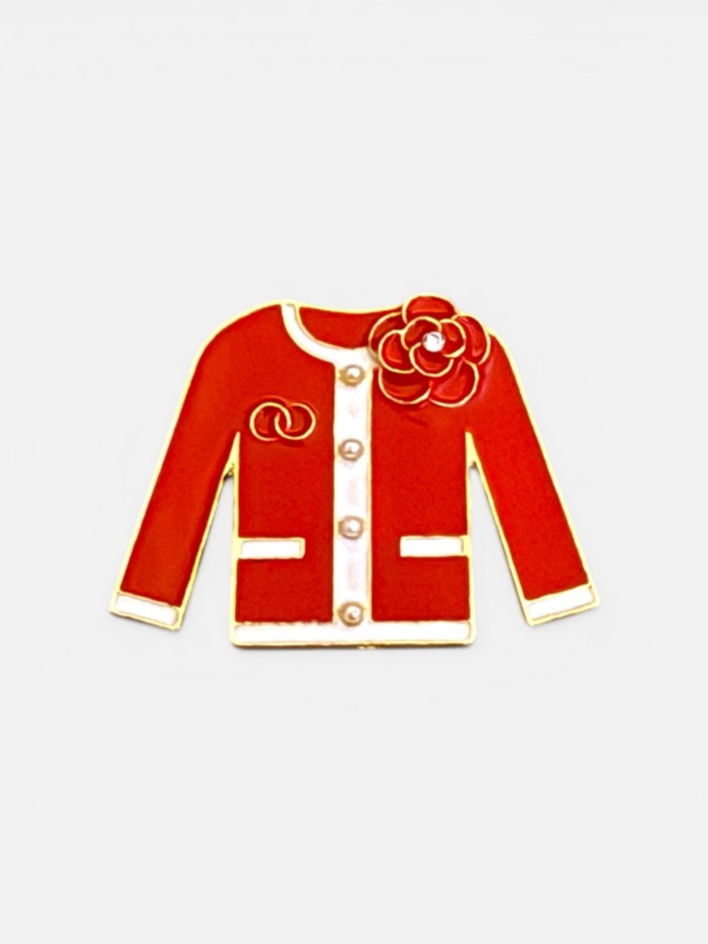 Red Flower Accent Jacket Enamel Brooch